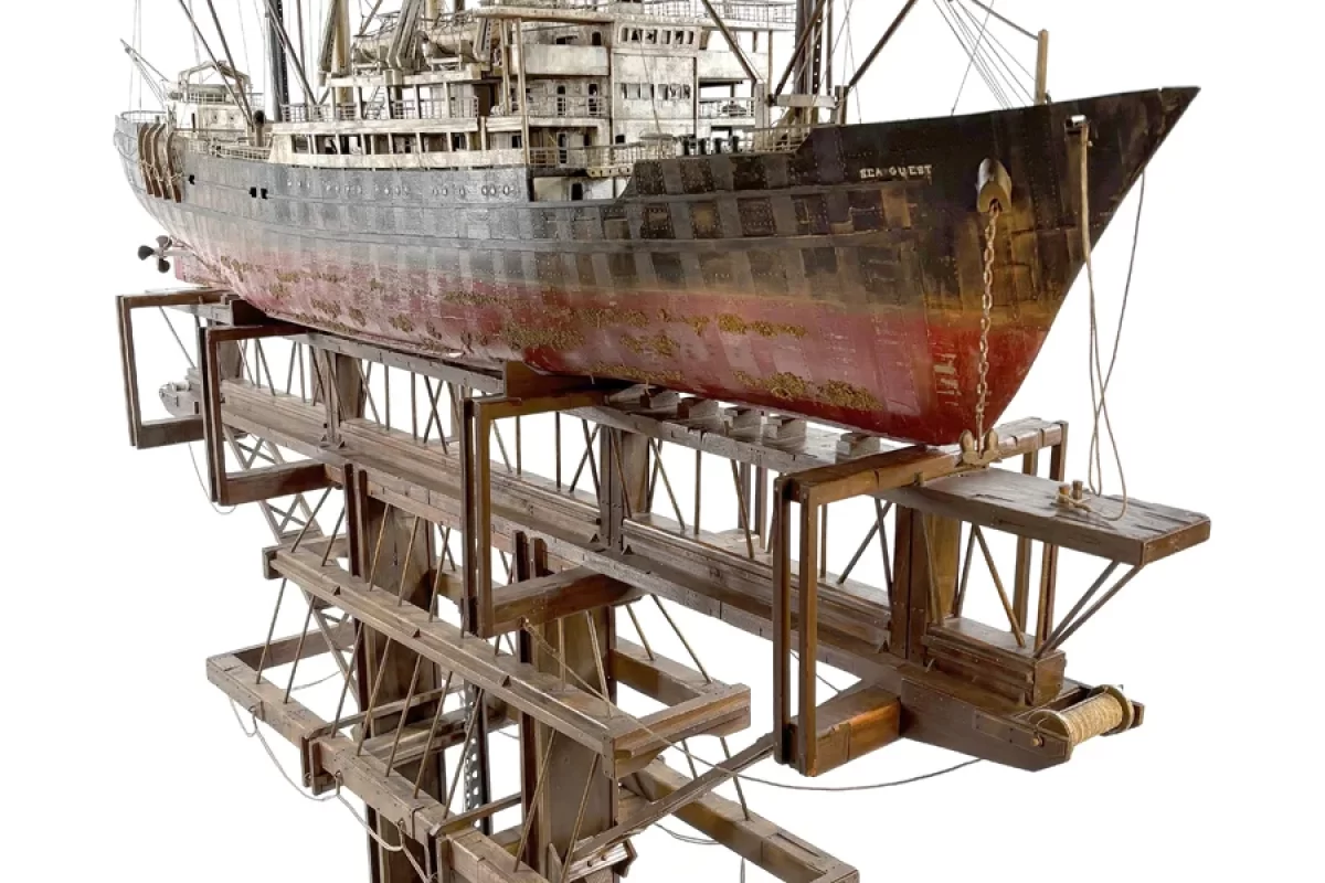 GHOST Cargo Ship — A powerful and hauntingly beautiful handcrafted sculpture of a cargo ship, symbolizing the mystery and power of the sea