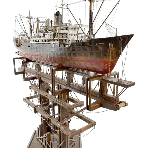 GHOST Cargo Ship — A powerful and hauntingly beautiful handcrafted sculpture of a cargo ship, symbolizing the mystery and power of the sea