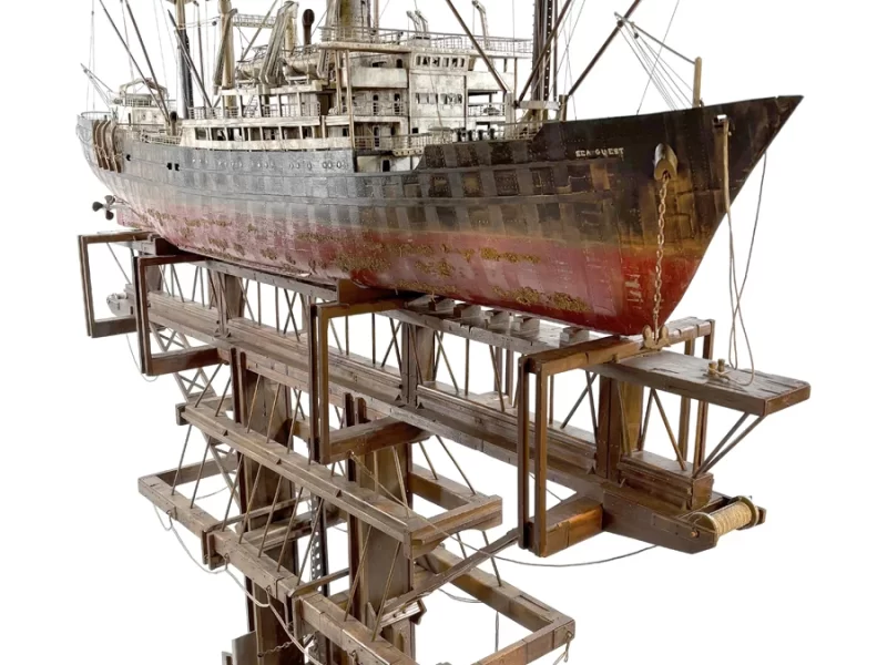 GHOST Cargo Ship — A powerful and hauntingly beautiful handcrafted sculpture of a cargo ship, symbolizing the mystery and power of the sea