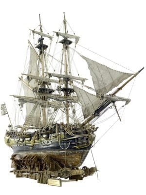 Artistic representation of the 'Horison Light,' an expedition ship sculpture, intricately crafted with detailed features showcasing its design and craftsmanship in folk art style.