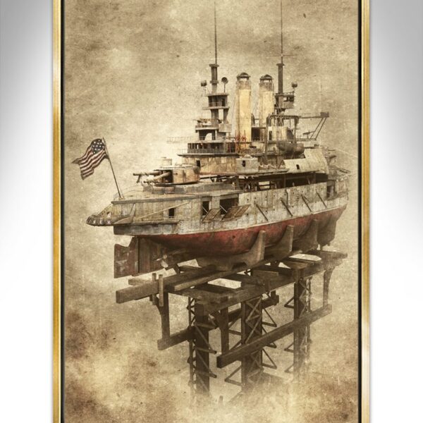 Raiser Dry Dock Mist – A captivating, limited-edition nautical art canvas print capturing the mystique of a dry dock in the mist, signed by the artist.