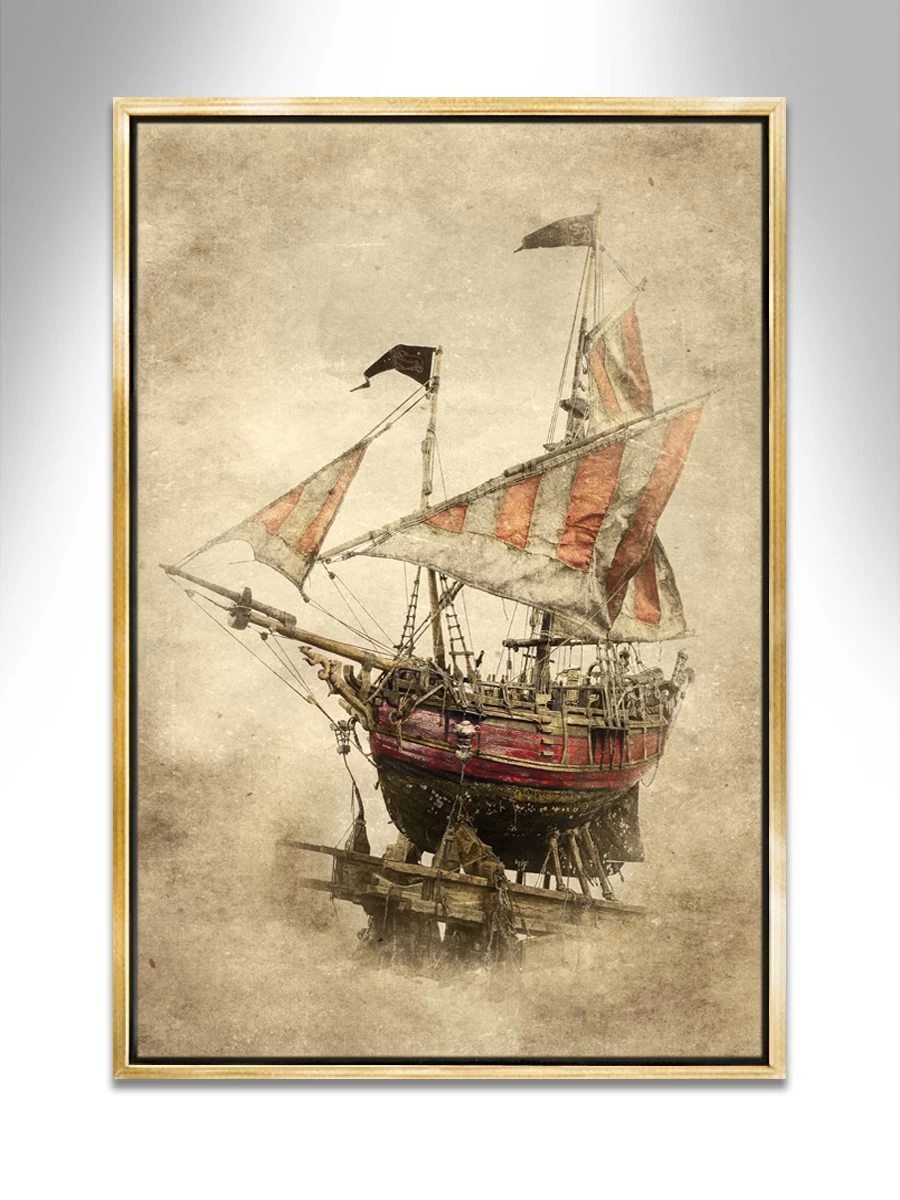 Red Fox Dry Dock Mist – A captivating, limited-edition nautical art canvas print depicting a dry dock in mist, signed by the artist.
