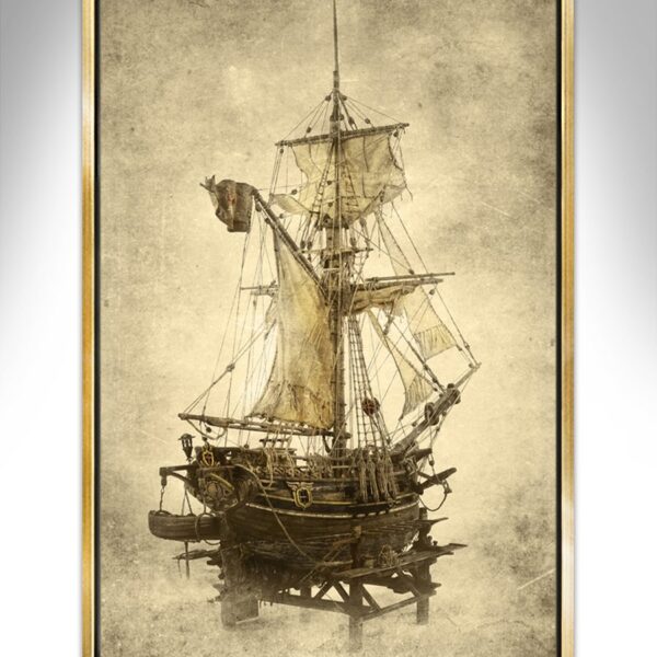 Twilight Dry Dock Mist – A striking, limited-edition nautical art canvas print depicting the ethereal beauty of a dry dock at twilight, signed by the artist.