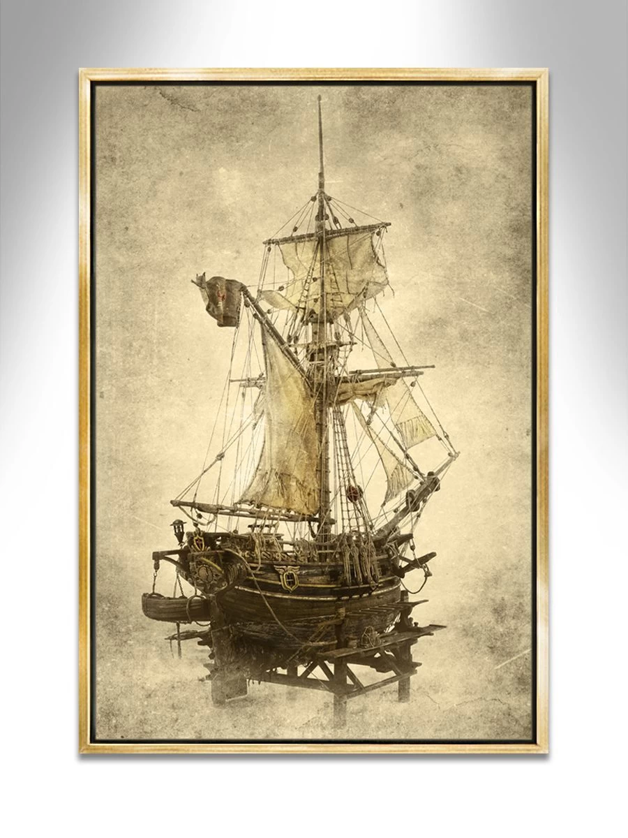 Twilight Dry Dock Mist – A striking, limited-edition nautical art canvas print depicting the ethereal beauty of a dry dock at twilight, signed by the artist.